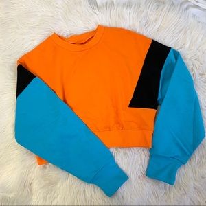 Orange Blue Color Block Sweatshirt Size Small